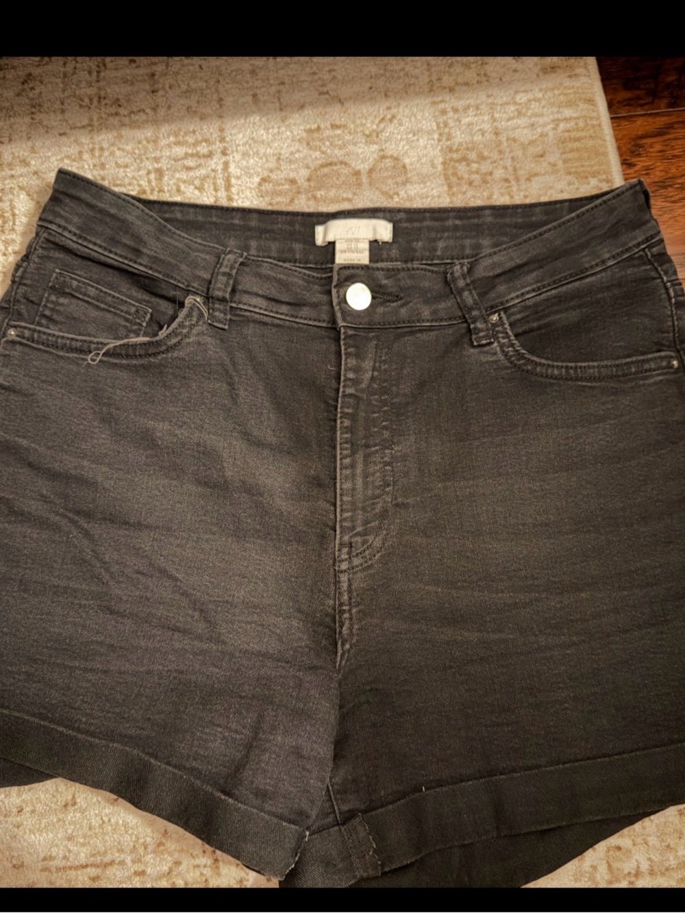 H&M Black High-Rise Denim Shorts